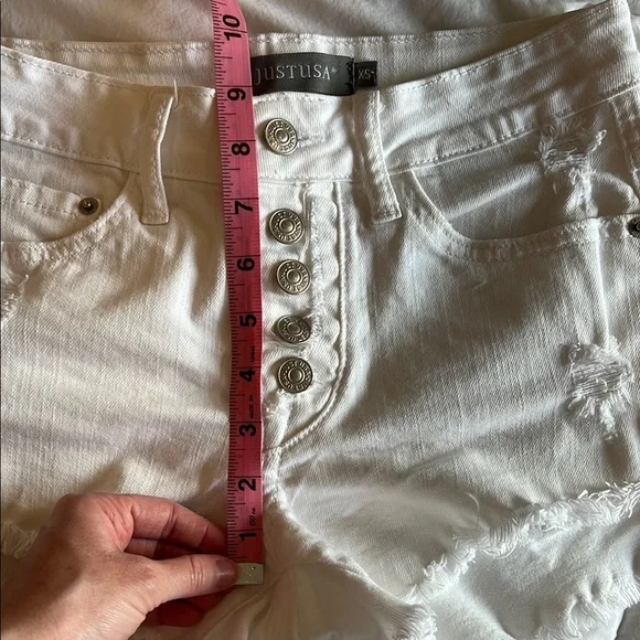 Just USA White Button-Up Denim Shorts - Picture 7 of 8